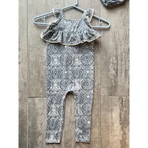 JESSICA SIMPSON Baby Toddler Girls Headband & Jumpsuit Outfit Set Boho Cute 24m